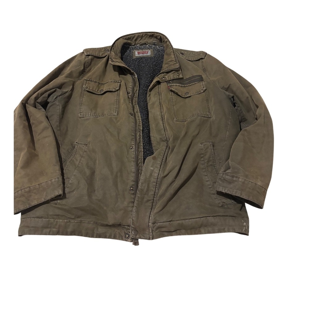 Levis Mens XXL Olive Green Sherpa Lined Canvas Field Jacket Work Wear Coat